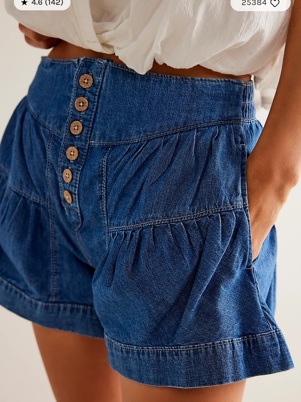 Free People High-Waist Button-Front Denim Shorts in Dark Blue